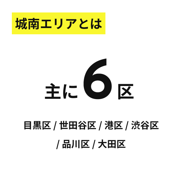 城南エリアとは 主に６区 目黒区 / 世田谷区 / 港区 / 渋谷区 / 品川区 / 大田区